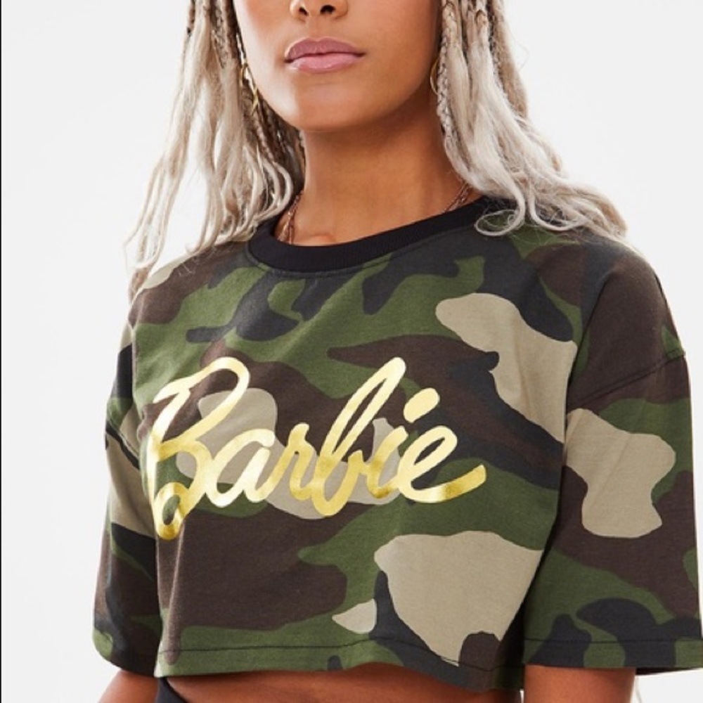 Missguided Barbie Camo Print Slogan T-Shirt